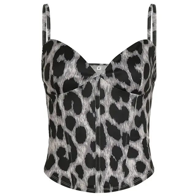 Leopard Print Niche Design Chest V neck Small Sling Black - Shop at LoveMi
