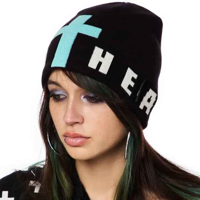 Harajuku Cross Pattern Jacquard Knitted Pullover Hat Black - Shop at LoveMi