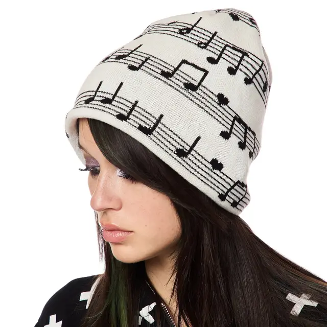 Music Pattern Knitted Pullover Hat Light Gray - Shop at LoveMi