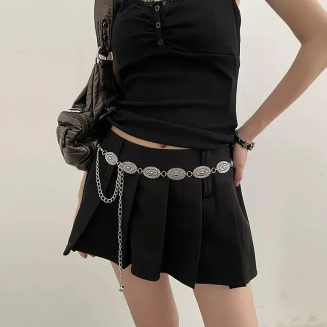 New Leather Rivet Stitching Waist Chain For Women Silver Oval - Shop at LoveMi