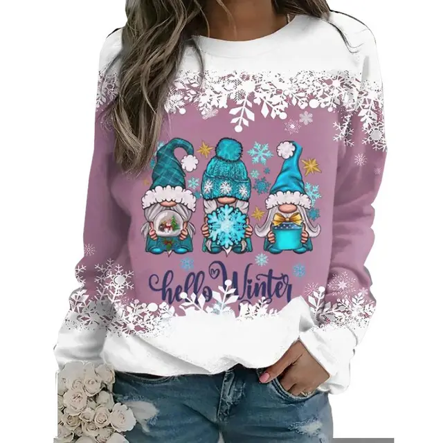 Fashion Christmas Snowman Round Neck Long Sleeve Women Rhz3H231713R - Shop at LoveMi