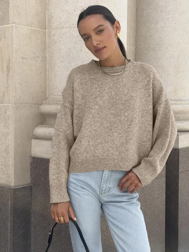 Thick Short Round Neck Solid Color Sweater For Women Apricot - Shop at LoveMi