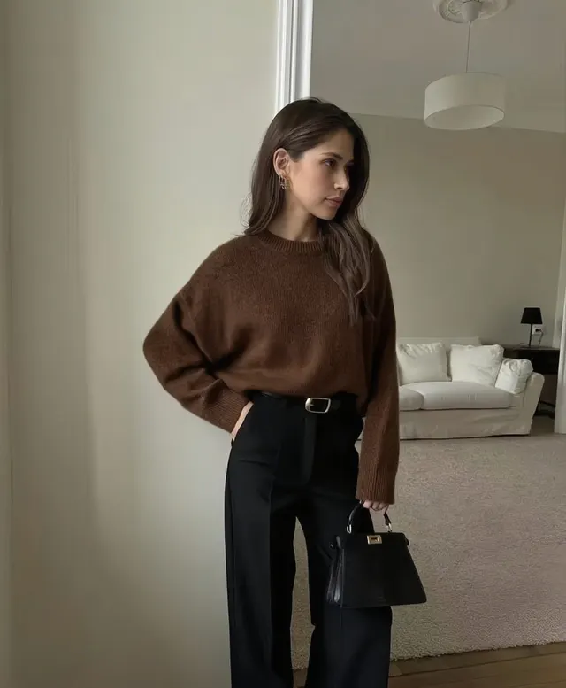 Thick Short Round Neck Solid Color Sweater For Women Brown - Shop at LoveMi