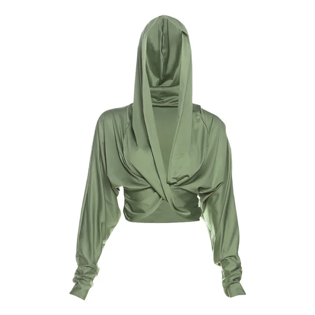 V neck Sexy Slim Fit Midriff baring Women's Long sleeved Top Green - Shop at LoveMi