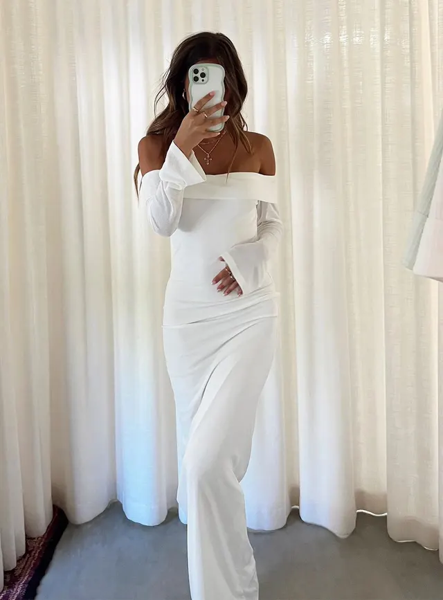 Fashion Personalized Off shoulder Solid Color Sexy Slim Dress White - Shop at LoveMi
