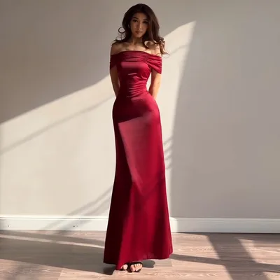 Off shoulder Party Elegant Dress Wine Red - Shop at LoveMi
