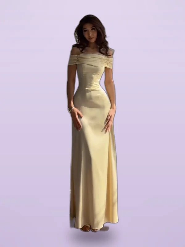 Off shoulder Party Elegant Dress Yellow - Shop at LoveMi