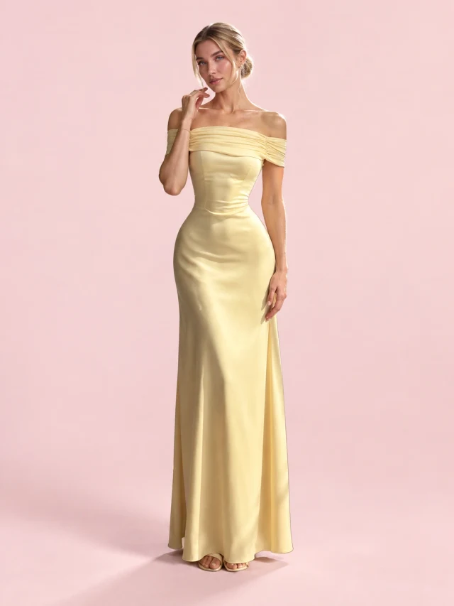 Off shoulder Party Elegant Dress Yellow - Shop at LoveMi