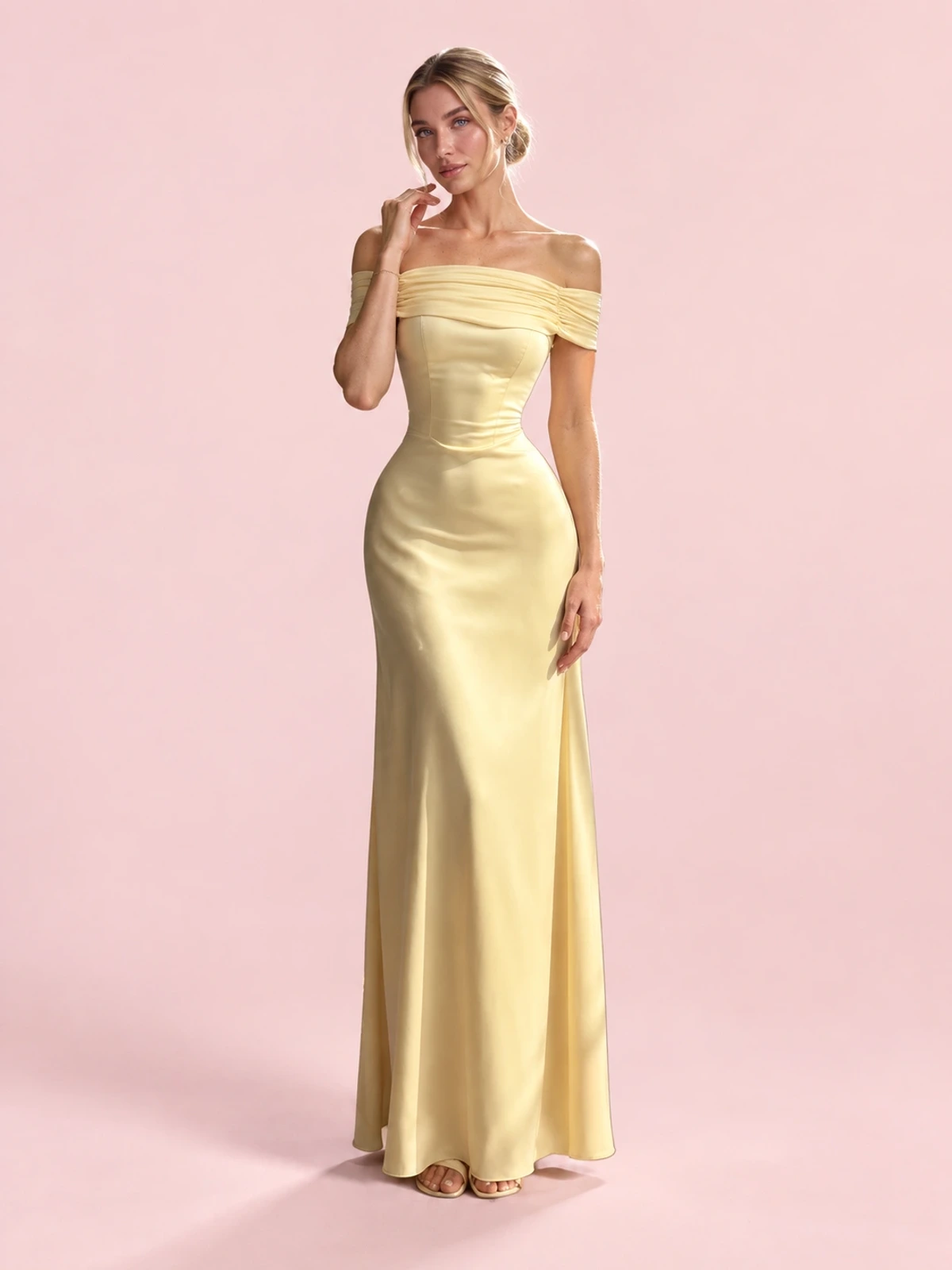 Backless High-Waist Off-Shoulder Maxi Dress - Yellow