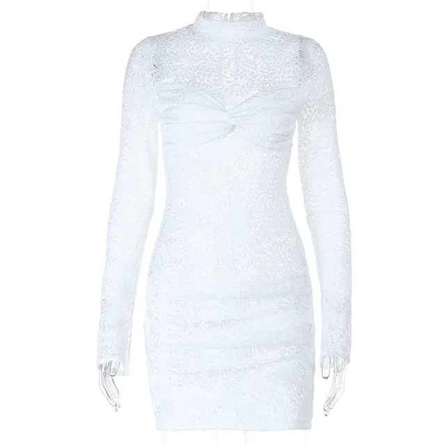 Women's Lace Cross Chest Cup Long sleeved Dress White - Shop at LoveMi