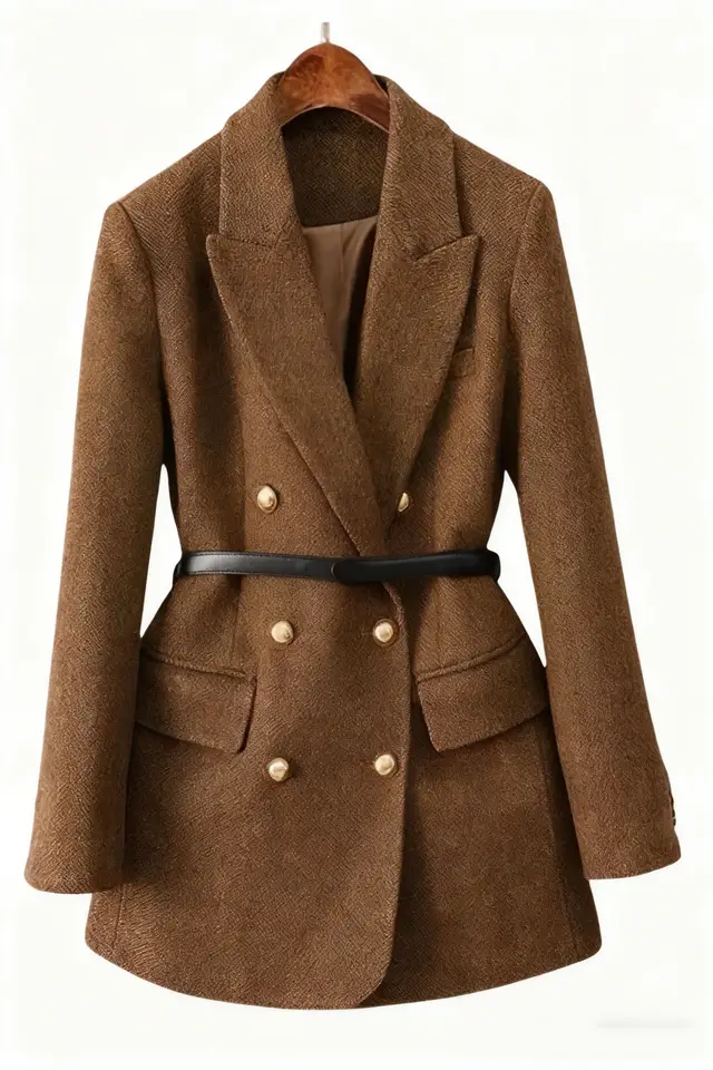 Advanced Padded Suit Jacket Woolen Cloth Flower Coffee - Shop at LoveMi