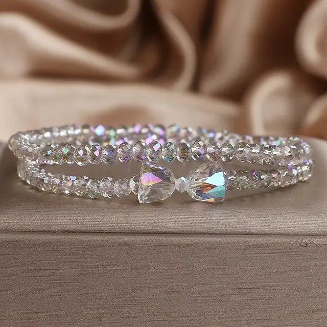 Women's Double circle Colorful Crystal Mori Style Bow Bracelet White - Shop at LoveMi