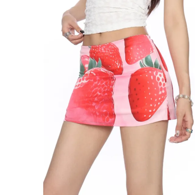 Vacation style Strawberry Beach Dress, Short Skirt, Hot Summer Style For Women Pink - Shop at LoveMi