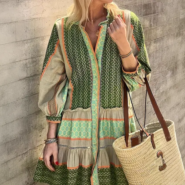 Short Random Printed Long sleeved Dress Mixed Color - Shop at LoveMi