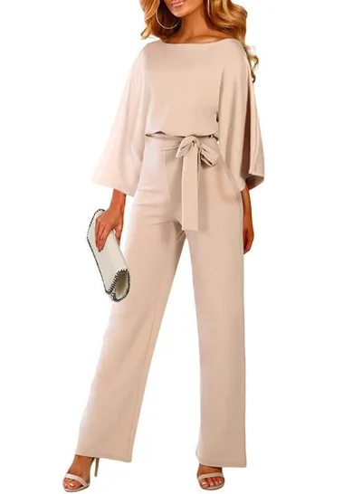 Fall Winter Fashion Batwing Long Sleeve Lace up Women's One piece Apricot - Shop at LoveMi
