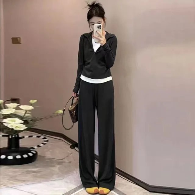 Fashion Women's Stitching Hooded Top Half Zipper Casual Suit Dark Gray - Shop at LoveMi