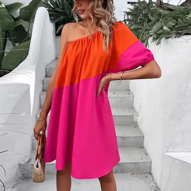 Summer Ins Short Sleeve Mid-length Small Hem A- Line Skirt - Multicolor - View 1