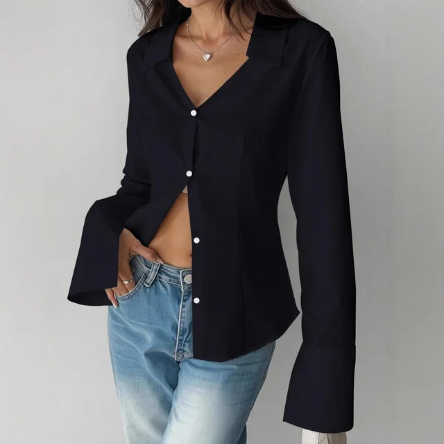 French Slim Fit Waist tight Bandage Dress V neck Shirt Black - Shop at LoveMi