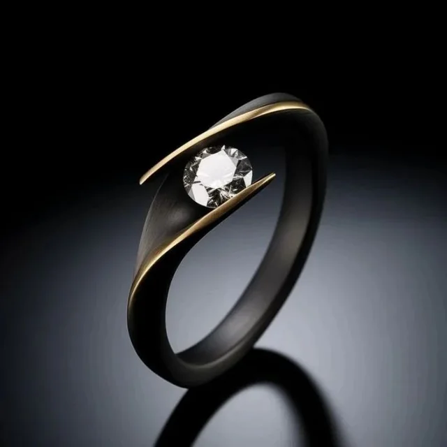 Female Minimalist Retro Creative Diamond Studded Ring Gun Black - Shop at LoveMi