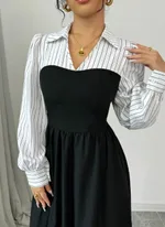 A Long Black And White Striped Dress For Ladies - White