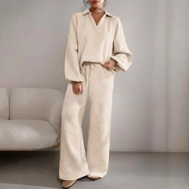 Loose And Simple Solid Color Casual Texture Drawstring Sports Suit Apricot - Shop at LoveMi