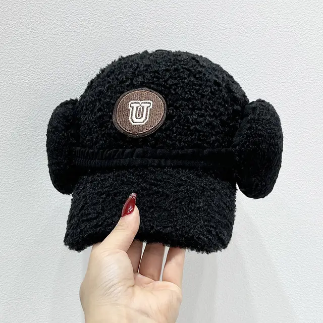 Versatile Letters Lamb Wool Baseball Cap For Women Black - Shop at LoveMi