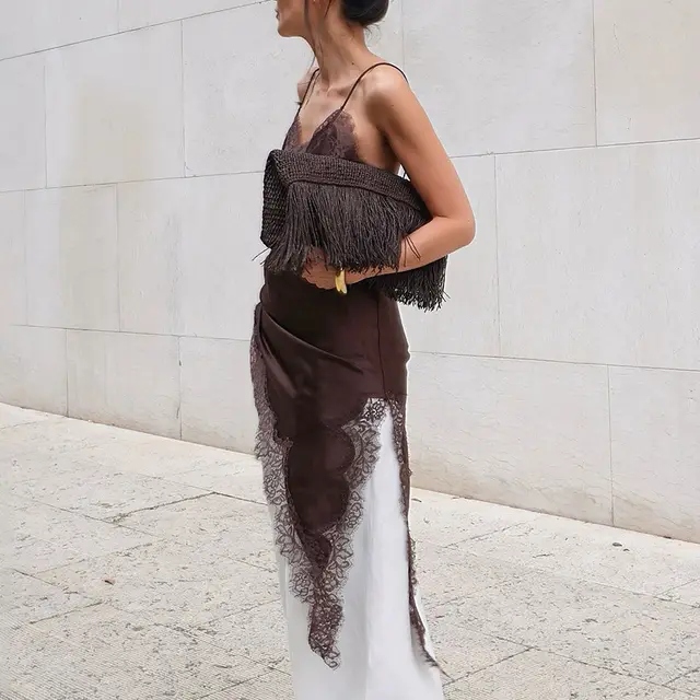 Lace Split Inner Wear Dress Design Temperament Brown - Shop at LoveMi