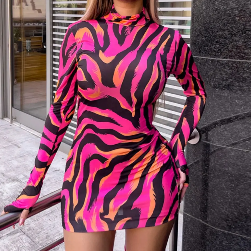Women's Middle-collar Long Sleeve Fashion Dress - 4 Style