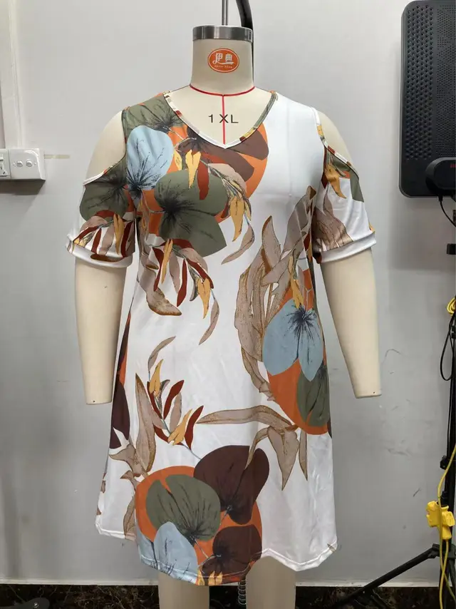 Off the shoulder V neck Plant Print Dress White - Shop at LoveMi