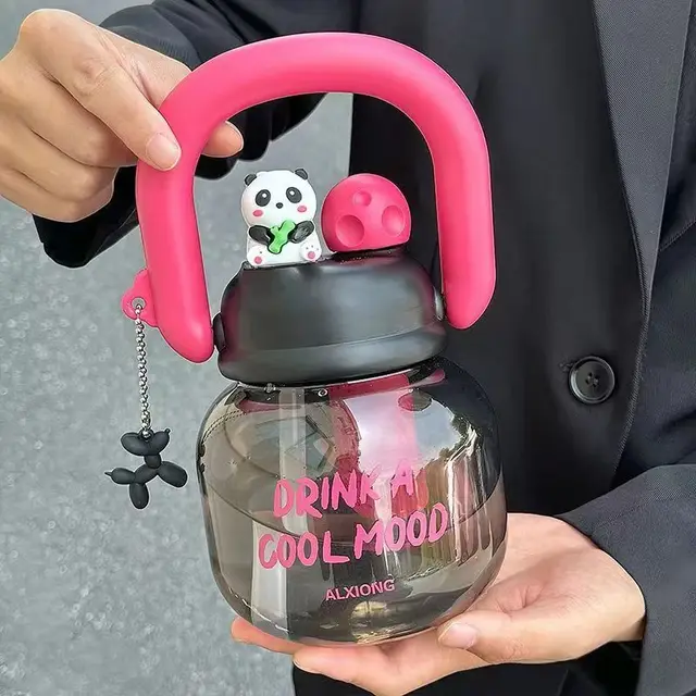 Carrying Pot Large Capacity Double Drinking With Straw Anti Fall Cup Black - Shop at LoveMi