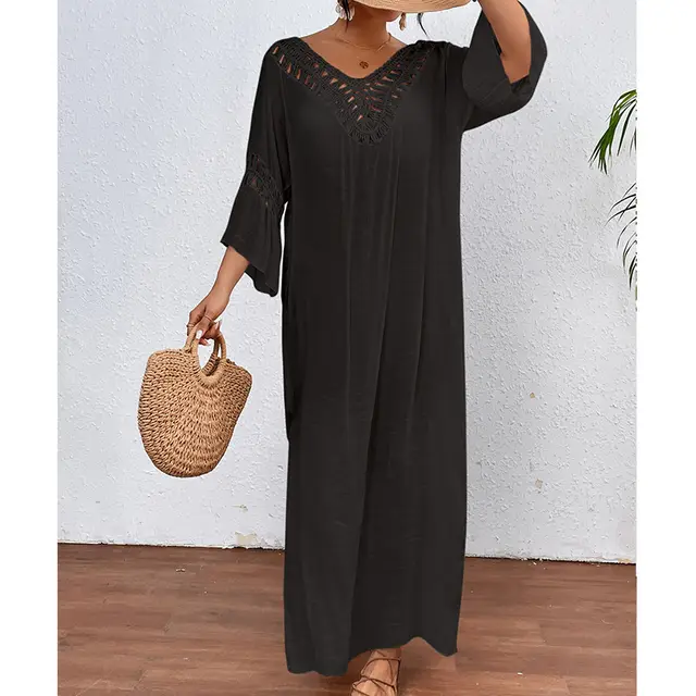 Hand Crocheting Stitching Colorful Ball Hollow Backless Loose Beach Overskirt Black Zs2555 - Shop at LoveMi