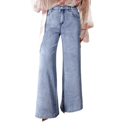Women's High Waist Casual Loose Solid Color Jeans Blue - Shop at LoveMi