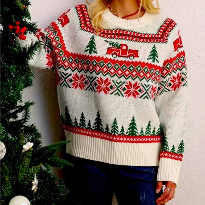 Women's Christmas Tree Embroidered Sweater, White - Shop at LoveMi
