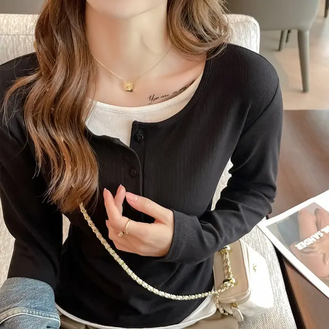 Women's Long sleeved Top Loose Leisure All matching Outer Wear Black - Shop at LoveMi