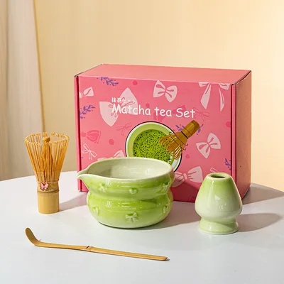 Matcha Tea Set Glaze Kiln Matcha Bowl With Mouth Apple Green - Shop at LoveMi