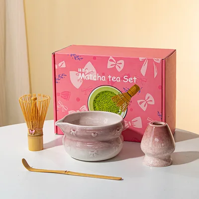 Matcha Tea Set Glaze Kiln Matcha Bowl With Mouth Kiln Baked Pink - Shop at LoveMi