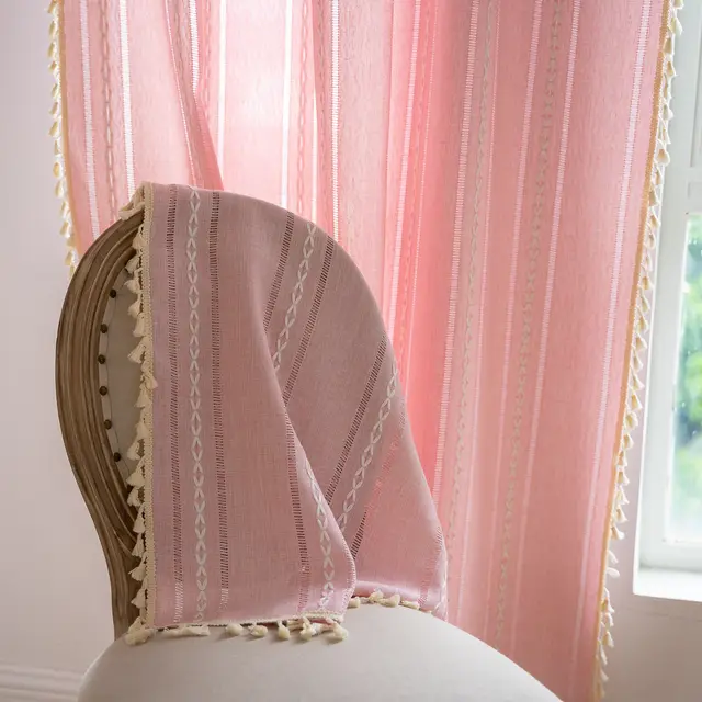 Tassel Structured Curtain Finished Product Pink - Shop at LoveMi