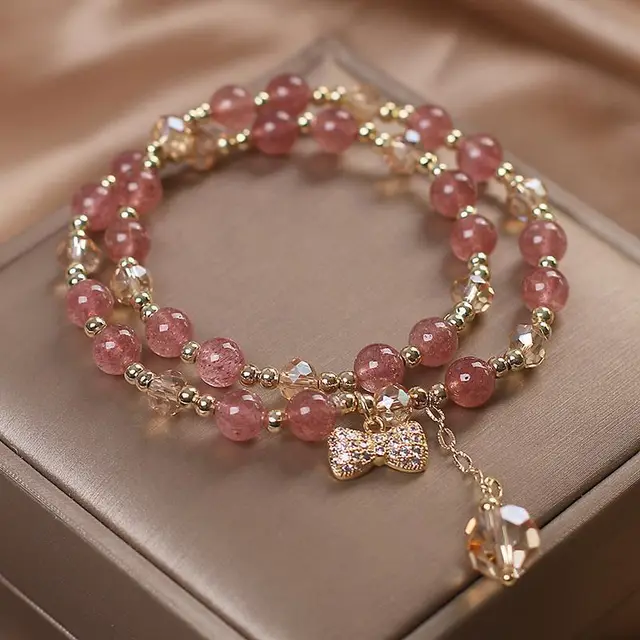 Fairy Style Natural Strawberry Quartz Bracelet Women's Double Layer Gold - Shop at LoveMi