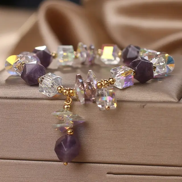 Fairy Style Temperament Amethyst Female Special interest Design Pendant Bracelet Purple - Shop at LoveMi