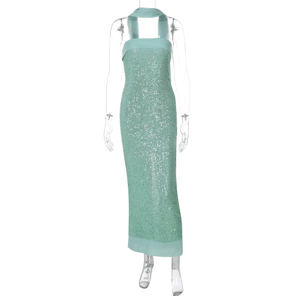 Sexy Tube Top Solid Color Slim Long Socialite Style Dress Mint Green - Shop at LoveMi