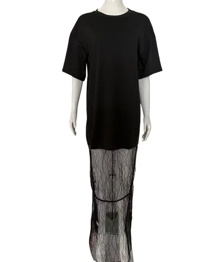 Round Neck Sweater Stitching Lace Temperament Dress Black - Shop at LoveMi