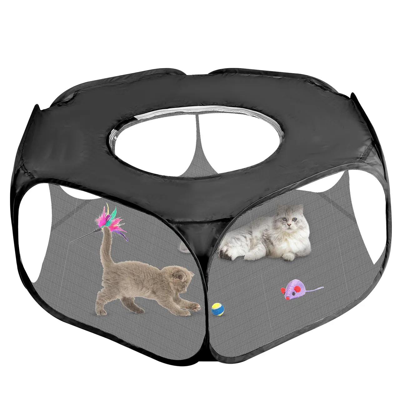 Foldable Minipet Fence Outdoor Indoor Game Exercise - Black