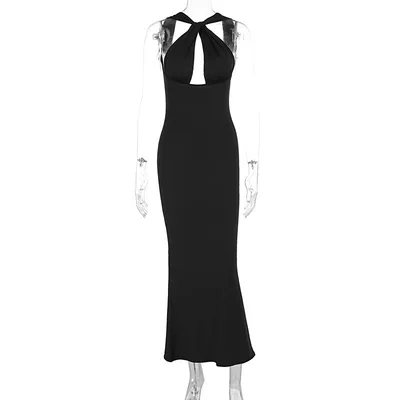 Sexy Sleeveless Hollow Backless Pearl Chain Dress Black - Shop at LoveMi