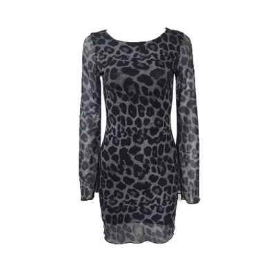 New Women's Round Neck Bodycon Dress With Leopard Print Leopard - Shop at LoveMi