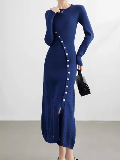 Women's Autumn And Winter Clothing Fashionable Inner Waist Split Skirt Blue - Shop at LoveMi