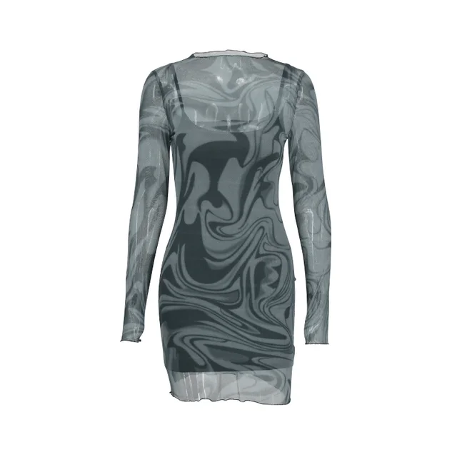 Mesh Halter Print Bodycon Dress Two piece Set Black - Shop at LoveMi