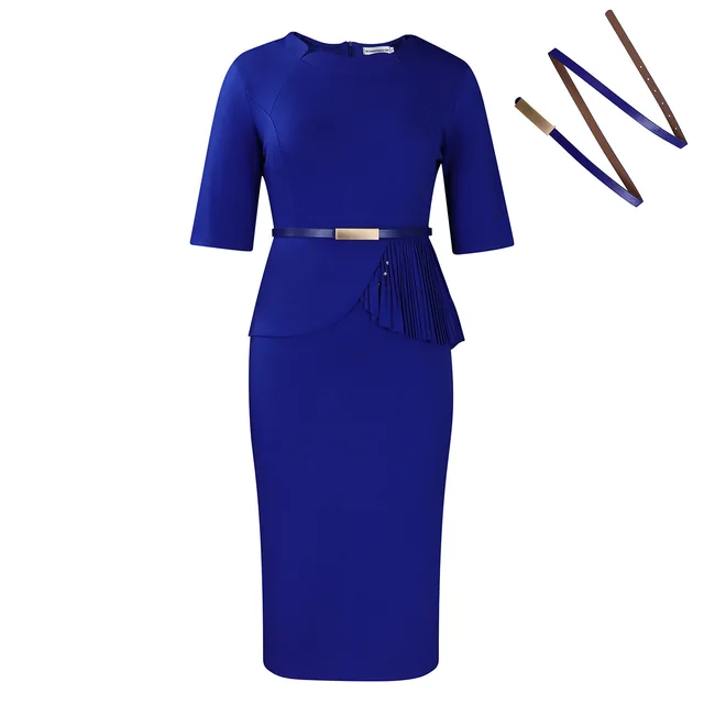 Fashion Solid Color OL Pencil Skirt Dress Dark Blue Belt - Shop at LoveMi
