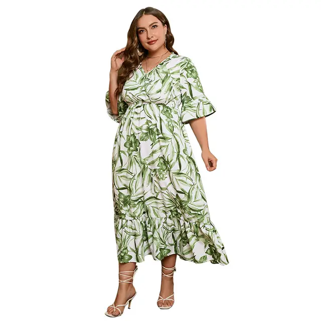 Casual Vacation Plus size Flared Sleeve Maxi Dress Green - Shop at LoveMi