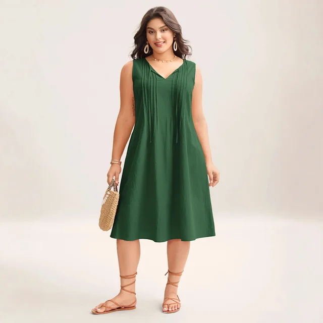 V neck Loose Casual Mid length Women's Dress Green - Shop at LoveMi
