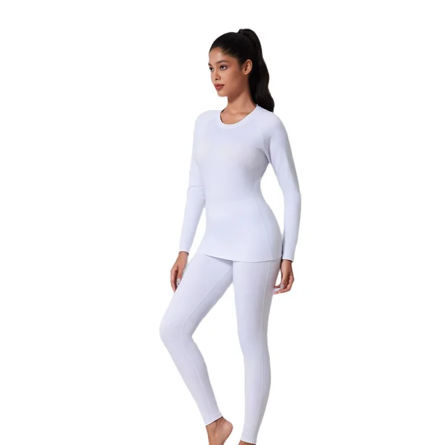 Autumn And Winter New Fleece lined Thermal Underwear Set For Women White - Shop at LoveMi